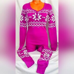 Victorias Secret Pink SNAP BUTT Thermal Long Jane Romper One Piece Pajama💕🤍